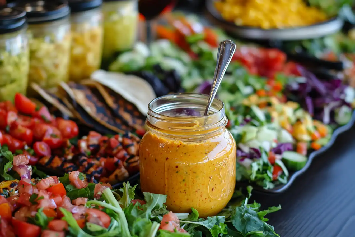 A table with dishes featuring elote dressing as a key ingredient. 