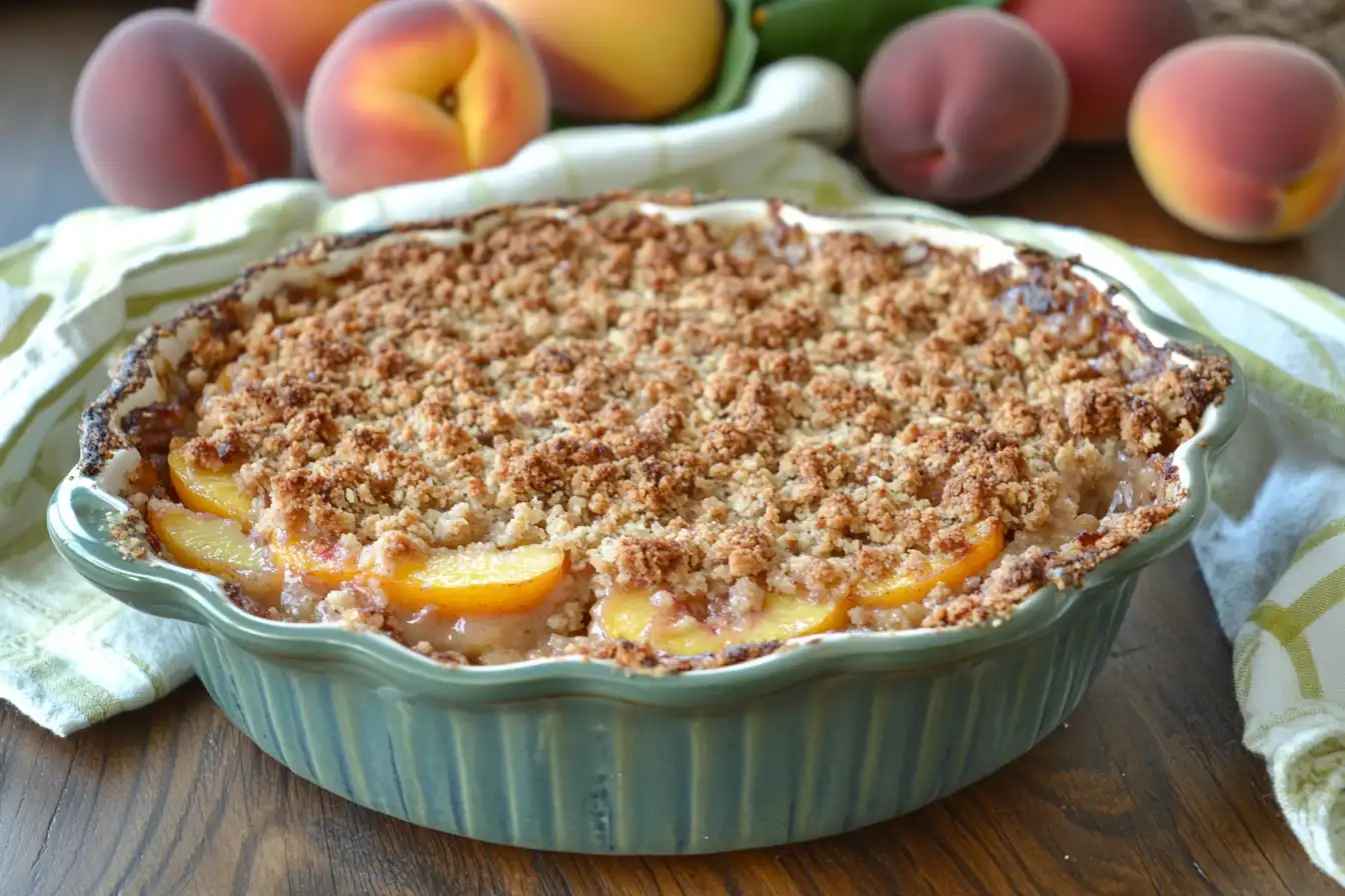 This Peach Crumble Recipe combines fresh peaches with a buttery topping. Learn how to make this easy and delicious dessert today!